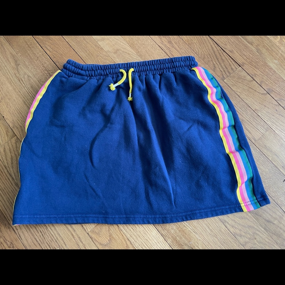 Boden sweatshirt skirt navy with rainbow stripes size 15/16